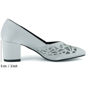 Resim Erkan Saçmacı Patricia Gümüş Saten Taşlı Fileli Sivri Burun Kalın Topuklu Abiye Ayakkabı Gümüş 