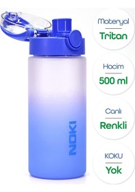 Resim Su Matarası Tritan Geniş Ağız Su Şişesi Gradyan Spor Matarası Suluğu Bpasız 500 Ml Mavi 0109 