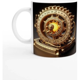 Resim Aslan Burcu Baskılı Kahve Kupası - Zamanın Çarkları Astroloji Mekanizması Vs3 