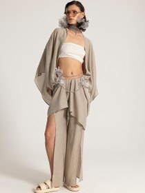 Resim Püsküllü Kimono - Bej / Std 