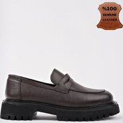 Resim Muggo Paradise Hakiki Deri Kalın Taban Günlük Casual Makosen Kadın Loafer Ayakkabı Kahverengi 
