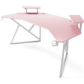 Resim Karr Gaming Vortex 25MM Kanatlı Oyuncu Masası | Pembe Karbon Fiber Kaplama | Raflı Oyuncu Masası 