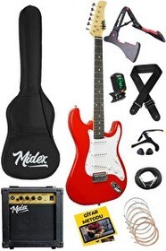 Resim Midex AGE-80RD Amfili Full Elektro Gitar Seti 4/4 Yetişkin 39" Red 