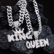 Resim 1-2 adet Punk Tarzı Hip Hop Küba Zincir Taç Kolye, KING ve QUEEN Harf Kolye Ucu, Buzlu Küba Bağlantı Zinciri, Sevgililer Günü/Doğum Günü için Çift Takı Hediyesi 