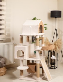 Resim Karamel Kedi Ağacı - 3 Katlı, Tırmalama Direği, Yatak Ve Oyuncaklı, Bej-kahverengi, kolay kurulum 