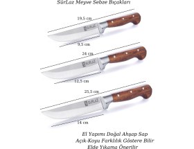 Resim SürLaz Meyve Sebze Bıçak Seti Mutfak Bıçak Seti 3 Parça El Yapımı Bıçak 