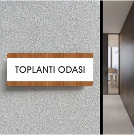 Resim zafrakreklam Toplantı Odası Ofis Departman Kapı İsimliği, Yönlendirme levhası 26X10Cm BEYAZ-CEVİZ 