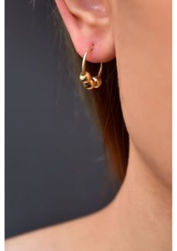 Resim 925 Ayar Gümüş Gold Kaplama Üç Toplu Halka Küpe UVPTS300154-2 