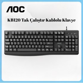 Resim AOC KB120 Kablolu Klavye – Entegre Avuç İçi Desteği, Düşük Profilli Sessiz Tuşlar, Tak-Çalıştır USB 