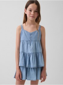 Resim GAP Kız Çocuk Açık Mavi Denim Tiered Kolsuz Bluz 