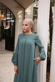 Resim Nissra Ankanoor Medine İpeği Balon Kol Taşlı Ferace 145cm Anka255017 