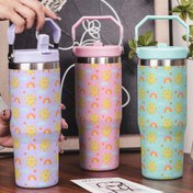 Resim 1 adet CWIKU 30oz Paslanmaz Çelik Tumbler Sevimli Gökkuşağı & Güneş Desenli, Çift Duvar Vakum Yalıtımlı Sızdırmaz Seyahat Bardağı, Dış Mekan Kampçılık için Taşıma Kolu, Noel Şükran Günü Anneler Günü Babalar Günü için Yeniden Kullanılabilir Su Şişesi Hediye, Eğlenceli Estetik, Sızdırmaz Tasarım, Taşınabilir Kup, Hediye Alıcılar 