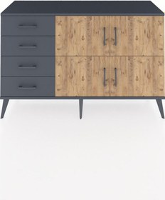 Resim Kronos Konsol 2 Raflı 4 Çekmeceli 4 Kapaklı 132x59x83 Antrasit-çam/antrasit Beyaz 