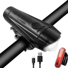 Resim Schulzz T6 LED 300 Lümen 4 Modlu Su Geçirmez USB Şarjlı Ön Arka Bisiklet Farı Işığı 1300 Mah 