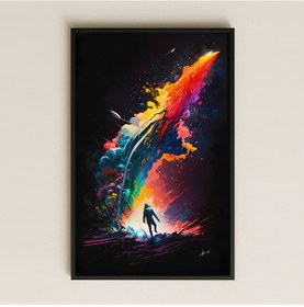 Resim Renk Patlamasıyla Yükselen Roket Temalı Pleksi Tablo - Hayal Gücü Bilimkurgu Dekoru 