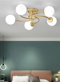 Resim Luxury Model Plafonyer Beşli Gold Modern Beyaz Camlı Avize 