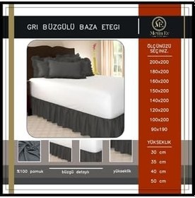 Resim Gri Renk Büzgülü Baza Eteği Ve Fırfırlı Yastık Kılıfı Gri Çift Kişilik 180 X 200 