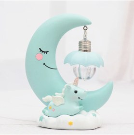 Resim hediyesahibi Dekoratif Ay Dede Ve Minik Unicorn Temalı Masa Lambası Ve Biblo Mavi 