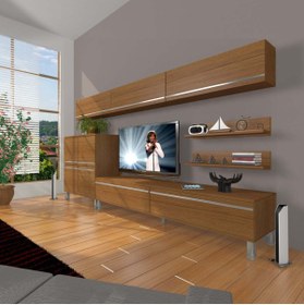 Resim Decoraktiv Eko 8 Mdf Std Krom Ayaklı Tv Ünitesi Tv Sehpası - Naturel Ceviz 