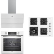 Resim Beko Beyaz Cam 3 Yapraklı Buhar Destekli WOK Gözlü 3’lü Ankastre Set (BFC430B+BOCDK6510EWB+BDE6053B) 