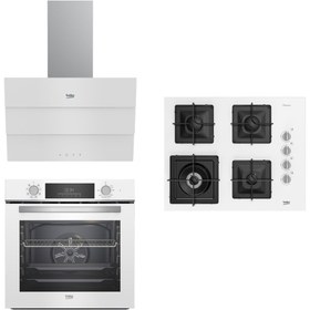 Resim Beko Beyaz Cam 3 Yapraklı Buhar Destekli WOK Gözlü 3’lü Ankastre Set (BFC430B+BOCDK6510EWB+BDE6053B) 