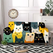 Resim 1 Adet Sevimli Tekir Kedi Desenli Koltuk Örtüsü - Yumuşak Süt Kumaşı, Elastik Kenarlar ve Ayarlanabilir Kayışlar, 1-4 Kişilik Kanepe Uyumlu, Siyah/Beyaz/Kahverengi/Yeşil/Sarı/Pembe, Makinede Yıkanabilir Mobilya Koruyucu, Oturma Odası, Yatak Odası & Ofis Dekoru 