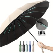 Resim Kadınlar ve Erkekler için 32-Kemik Otomatik Şemsiye - 16K UV Koruma, 32-Kemik Tasarım, Hafif ve Taşınabilir, Bej/Siyah, Kompakt Seyahat Şemsiyesi, Yağmur ve Güneş için Şemsiye, Yağmur Şemsiyesi, Güneş Koruması, Minimalist Tarz, Dayanıklı Kanvas 