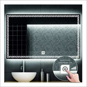 Resim Dnr-Mirror70x100 Cm Beyaz Ledli Tasarım Kumlamalı Dokunmatik Tuşlu Banyo Aynası Makyaj Aynası Işıklı Ayna 