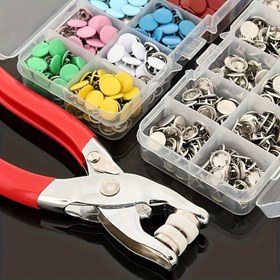 Resim 402 Parça Renkli Çıtçıt Düğme Kiti ve El Pensesi - DIY El İşleri, Giysiler, Şapkalar & Çantalar için Karışık Renkler - Metal Dikiş Malzemeleri 