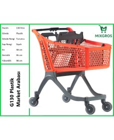 Resim G130 Plastik Market Alışveriş Arabası 130 Litre Turuncu 