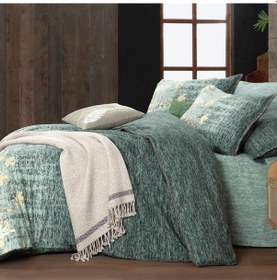 Resim Birdie King Size Battal Boy %100 Pamuk Flanel Pazen Nevresim Takımı Yeşil Yeşil 