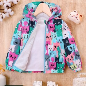 Resim Kızlar İçin Sonbahar ve Kış Yeni Kalın Peluş Kapüşonlu Karakter Baskılı Ceket 