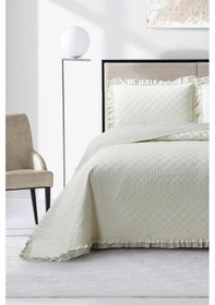 Resim Roma Elyaf Dolgulu Çift Kişilik 240x260 Cm Yatak Örtüsü Krem Krem 