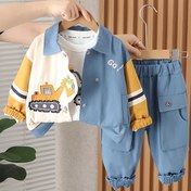 Resim 3 Parça 'Araç & Kamyon Baskılı Kıyafet Seti - Araba Temalı İş Kıyafeti, Uyumlu Kamyon Gömleği, Uzun Kollu Tişört ve Tulum Pantolon Çocuklar İçin, Sonbahar Kış Oyun Kıyafeti, Okul & Parti, Dış Mekan İçin Mükemmel 