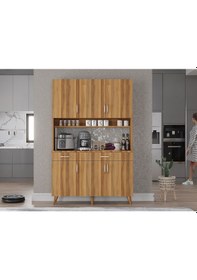 Resim Maya Kahve Köşesi Çok Amaçlı Dolap Kiler Mutfak Dolabı Ceviz 105cm Ceviz 