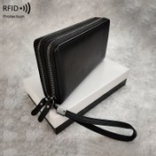 Resim Erkekler için RFID Engelleme Cüzdanı - Şık Çift Katmanlı Suni Deri Kavanoz, Bilek Kayışı, Büyük Kapasiteli, Siyah, İş Kartı Tutucu & Düzenleyici, Kart Tutucu Cüzdan 