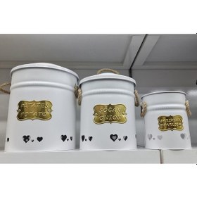 Resim Yıldıray Metal 3'lü Beyaz Ferforje Patates Soğan Sarımsak Saklama Kutusu Kovası 