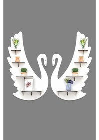 Resim Kuğu Raf Duvar Dekoru Ahşap "8 Raflı Duvar Dekerasyonu" Mobilya 