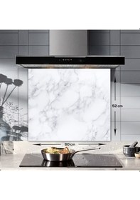 Resim Decorita Klasik Mermer Desenli Cam Ocak Arkası Koruyucu 52x60cm 