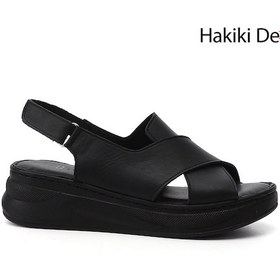 Resim Gönderi(R) Gönderi R Siyah Cırt Bantlı Dolgu Topuk Hakiki Deri Comfort Sandalet Siyah 