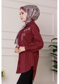 Resim Sevitli Önü İnci Taş İşlemeli Tunik-bordo-4791 Bordo 