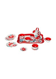 Resim Evcilik Oyun Seti 15 Parça Çiçek Desenli Metal Çay Seti Oyuncak Fincan Seti 