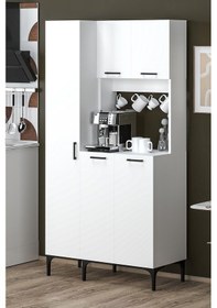 Resim Hola Çok Amaçlı Boy Dolaplı Kahve Köşesi, Kiler Dolabı, Mutfak Erzak Dolabı, Mini Mutfak Dolabı Beyaz 