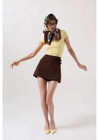 Resim Defymoda Fiyonk Detay Mini Etek Kahverengi 