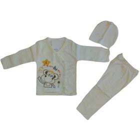 Resim Tunngoo Kız Ve Erkek Bebek Önden Çıtçıtlı Şapkalı Pijama Takımı Sarı Maymun Yeni Doğan 0-3 Ay M45130 