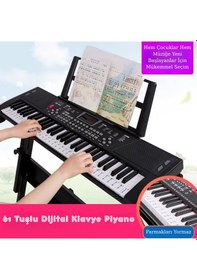Resim Başlangıç İçin 61 Tuşlu Elektronik Dijital Profosyenel Org Piyano Mikrafonlu Keyboard Siyah 