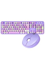Resim Everest Round Km-6282 Renkli Tuşlu Mor Kablosuz Q Multimedia Klavye Mouse Set 