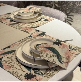 Resim Keten 6 Lı Iraz Desen 6 Amerikan Servis & 1 Runner 6 Peçete Çok Renkli 