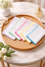 Resim Pamuklu Renkli Oyalı Tülbent 5’li Set | 90x90 cm Kare, Karışık Renk Yumuşak Dokulu 
