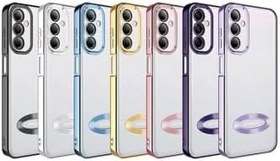 Resim m.tk moveteck Samsung Galaxy M14 ile Uyumlu Kılıf, Tam Kamera Korumalı, Metalik Parlak Renkli Kenar, Yumuşak Silikon, Gümüş 